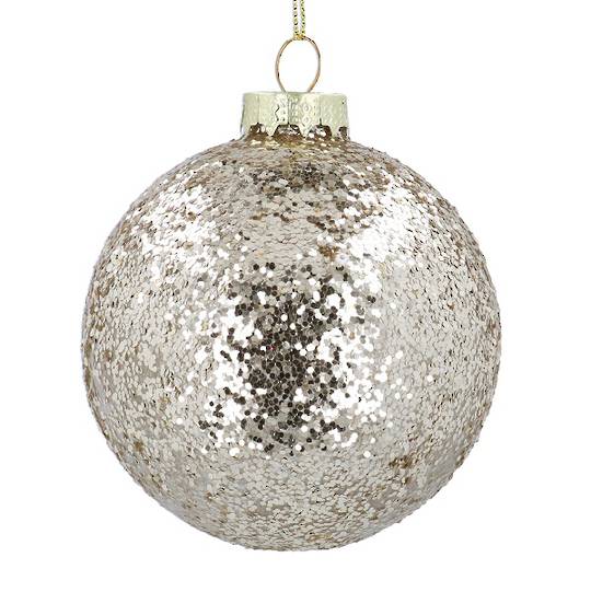 INDENT - Pack 24, Glass Ball Glitter, Pale Gold 8cm